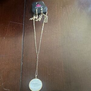 Paparazzi Gold and White Pendant Necklace & Earrings Set